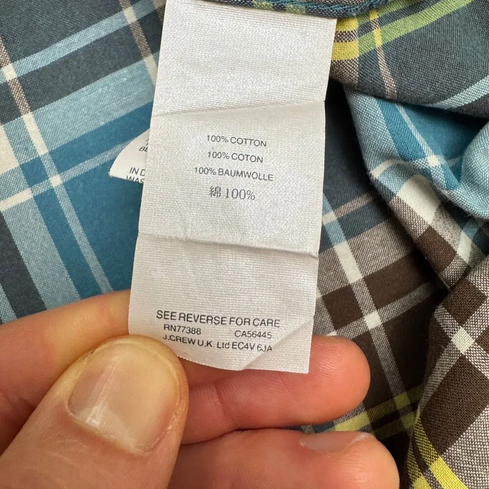 J.Crew Indian Madras Button Down Shirt Mens XL Blue Brown Plaid Cotton Casual